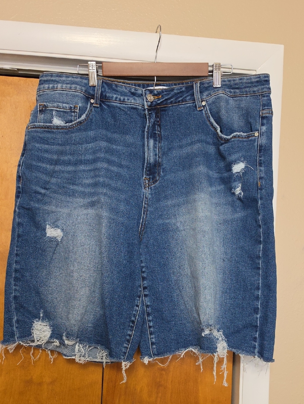 Distressed Blue Denim Skirt